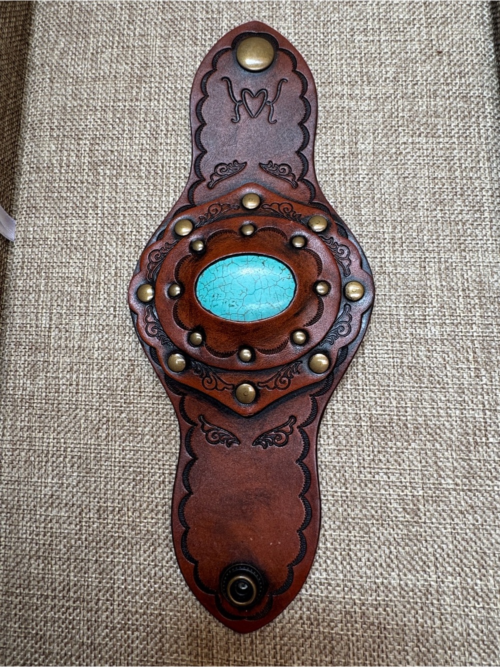 Free People Hand Tooled Leather with Turquoise Cuff Bracelet